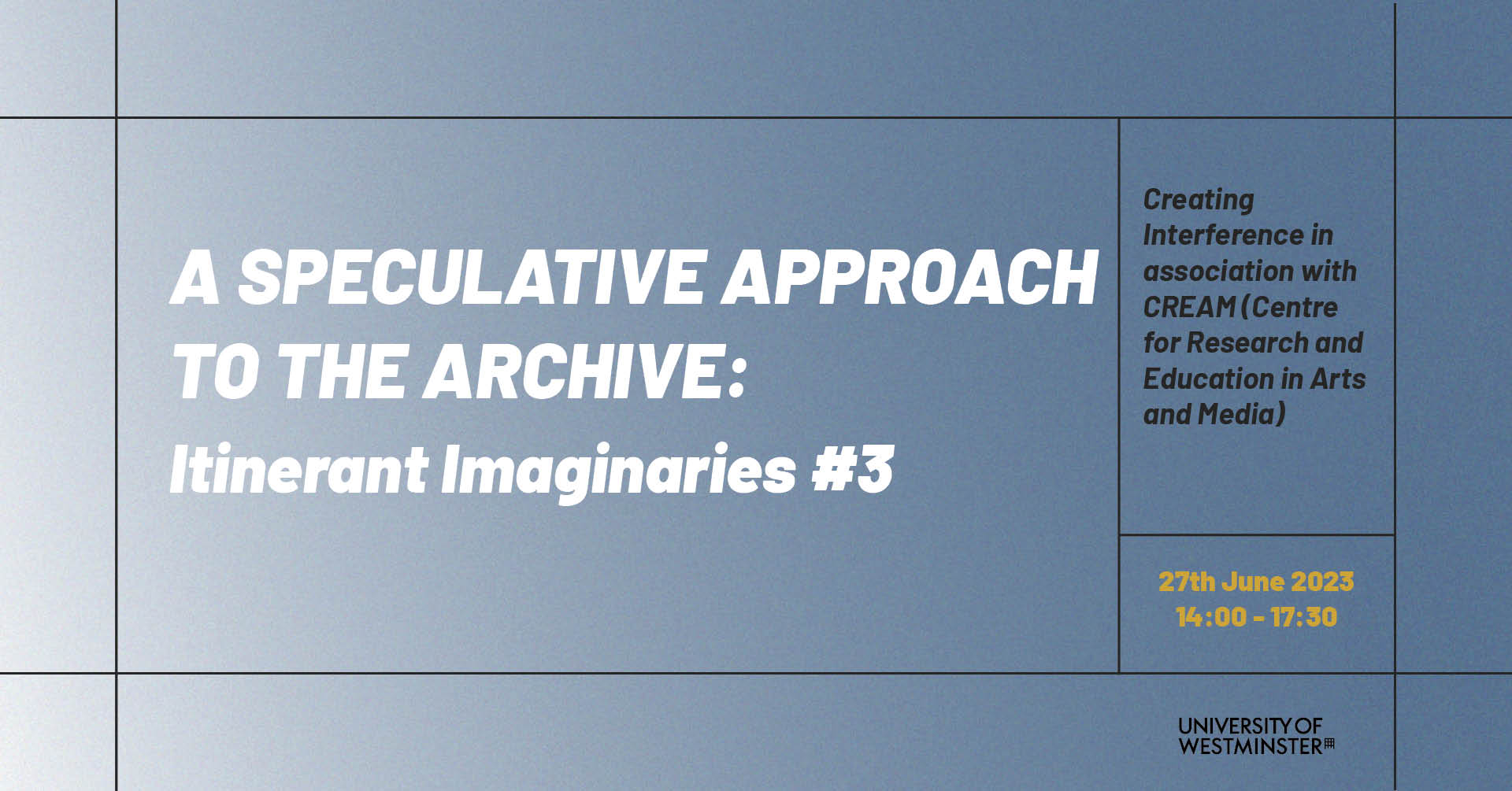 Event banner for 'a speculative approach to the archive', a itinerant imaginaries event