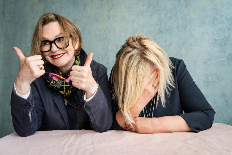 Studio portrait of Sarah Greenwood and Katie Spencer