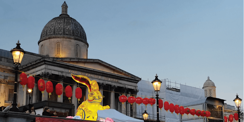 cropped photograph of the national gallery London, during Chinese new year