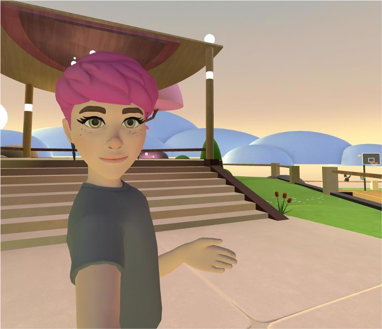 image of a virtual world with a character in what appears to be a park